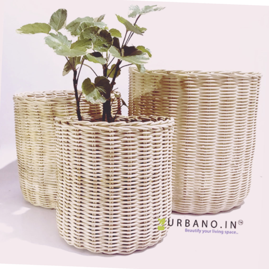 White Cane Planter URBANO.IN Round white Cane Planter