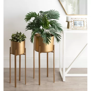 Rurban gold metal planter with stand