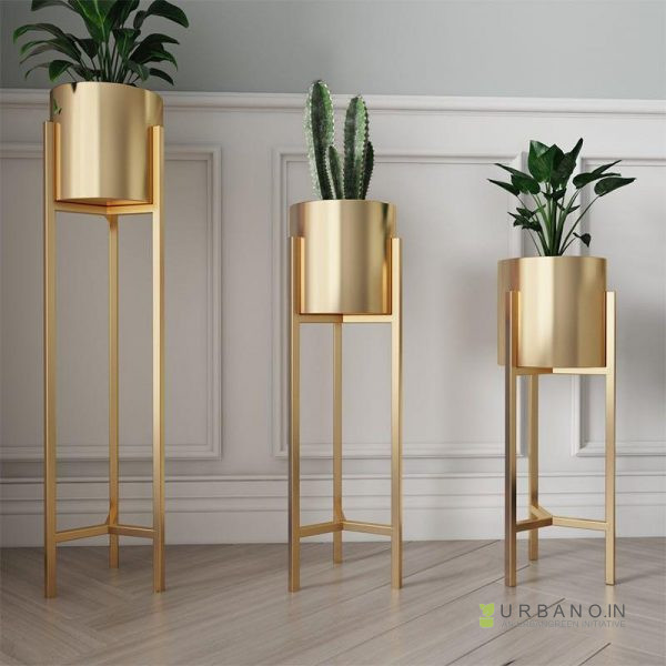 Urban Gold metal planter with Stand