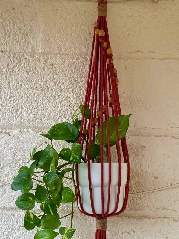 Macrame Minimalistic pot hanger with wooden beads